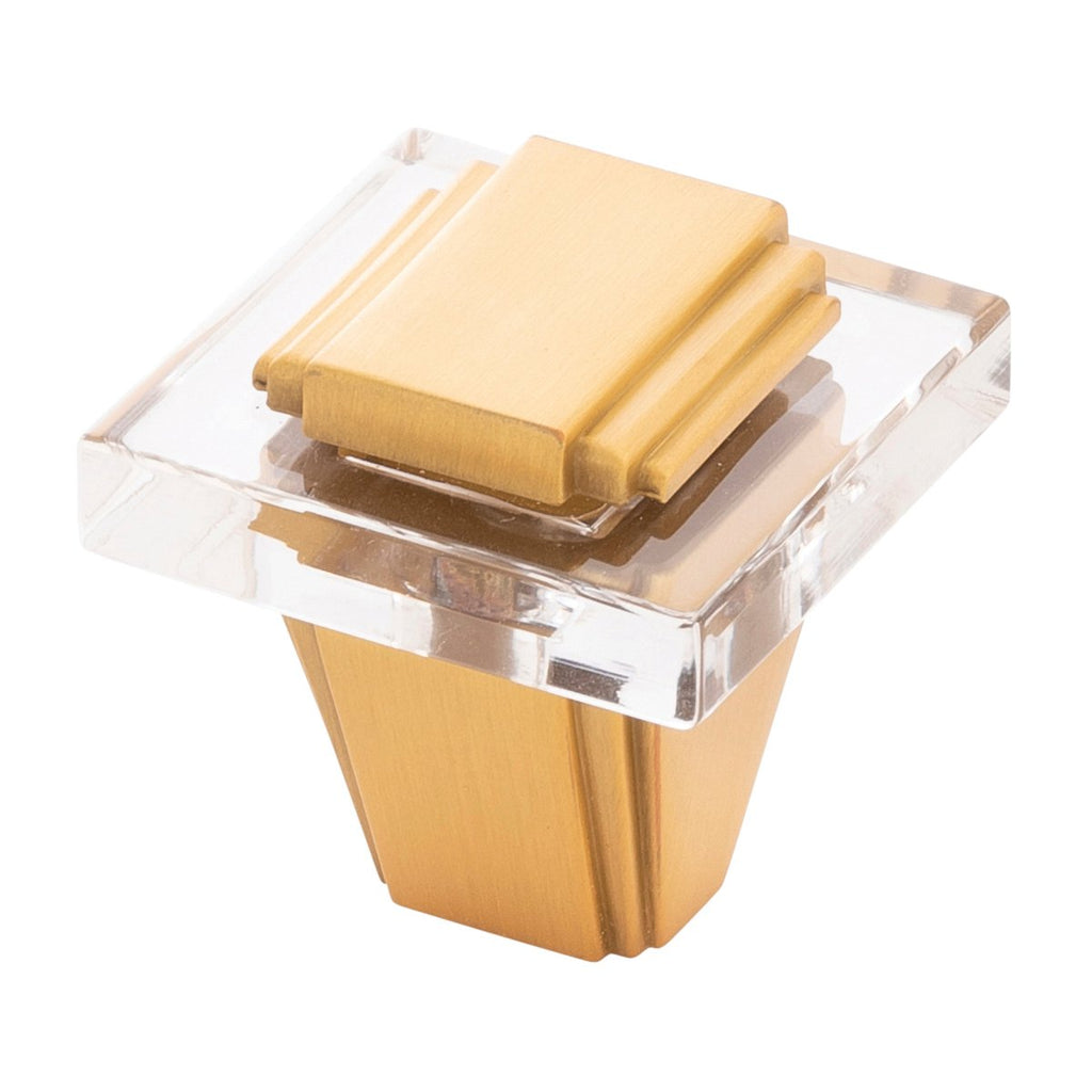 Belleclaire Knob 1-1/4 Inch Square Brushed Golden Brass Finish