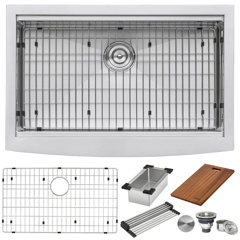 Ruvati Rounded Crnrs Apron Front Workstation Farmhouse 16G 33x22 Single Bowl