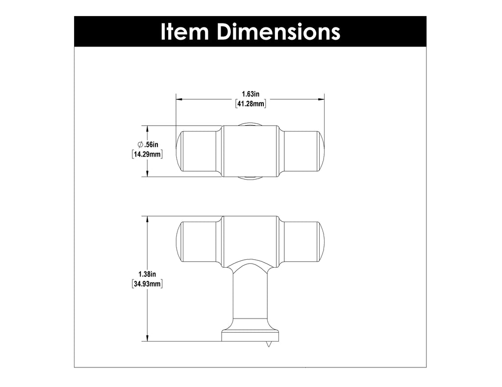 Piper T-Knob 1-5/8 Inch X 5/8 Inch Brushed Golden Brass Finish