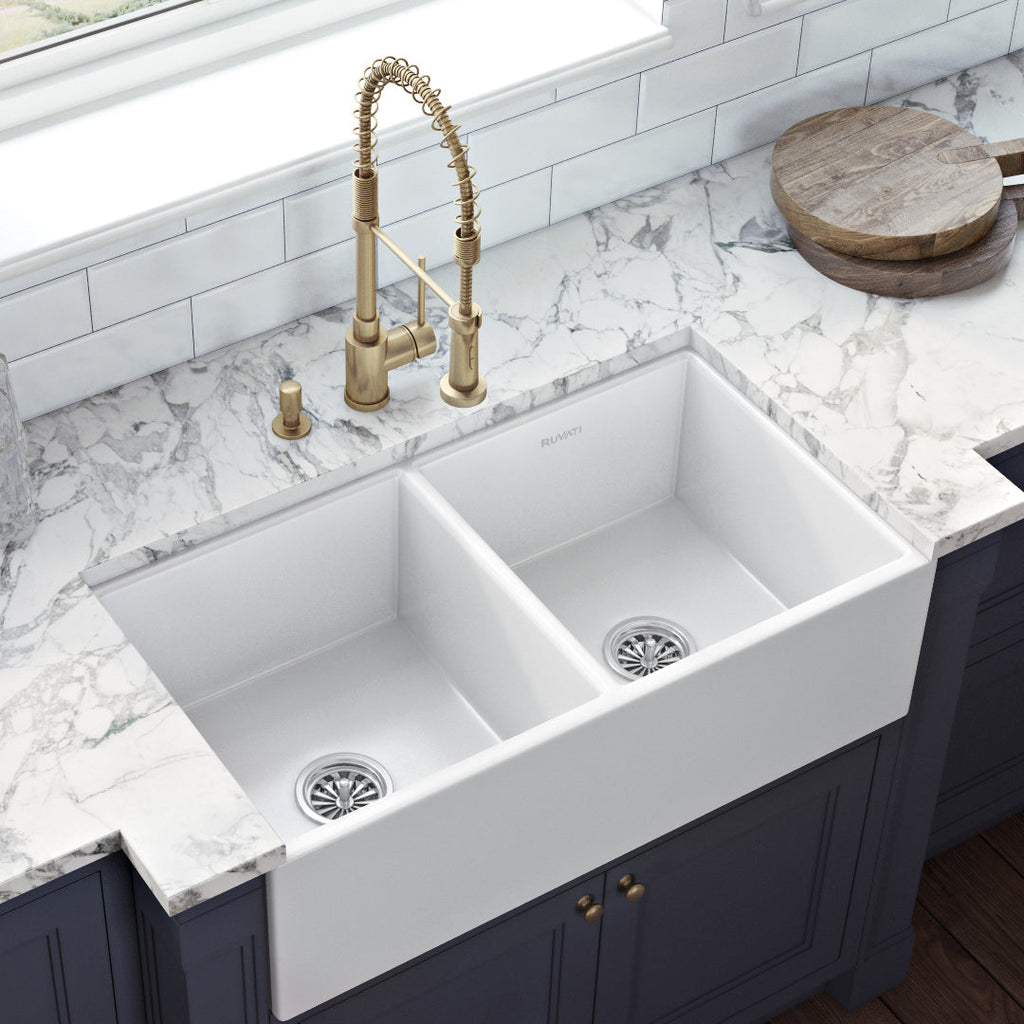 33" Fireclay Double Basin Farmhouse Sink