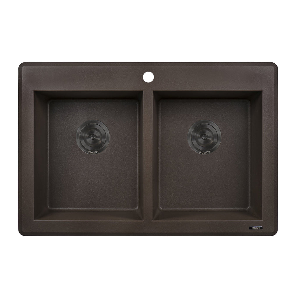 Granite Sink Topmount 33x22 50/50 Double Bowl Espresso Brown