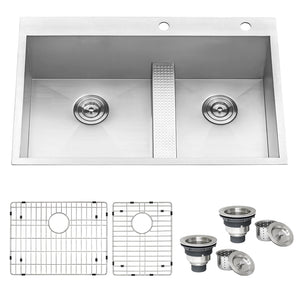Topmount 33x22 w/ platform 60/40 L Double Basin Sink