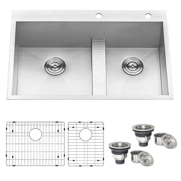 Topmount 33x22 w/ platform 60/40 L Double Basin Sink