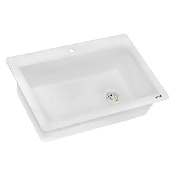 Granite Topmount 33x22 Offset Drain Single Basin Sink Arctic White