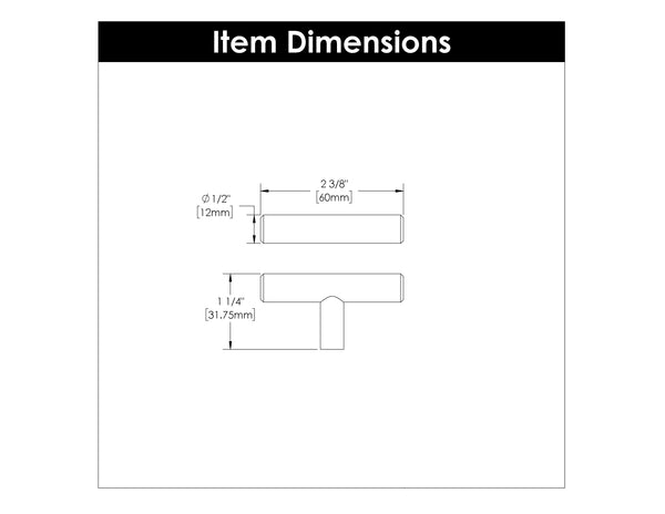 Bar T-Knob 2-3/8 Inch x 1/2 Inch Matte Black