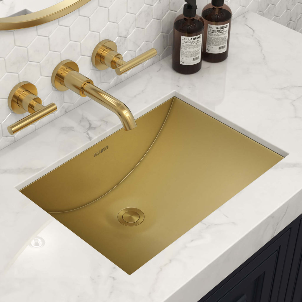 16 x 11 '' Brushed Gold Polished Brass Rectangular Bathroom Sink Undermount