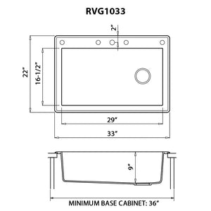 Granite Topmount 33x22 Offset Drain Single Basin Sink Arctic White