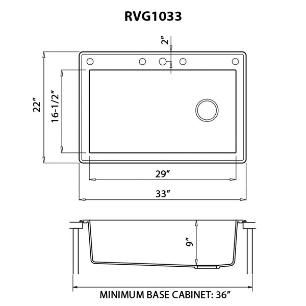 Granite Topmount 33x22 Offset Drain Single Basin Sink Arctic White