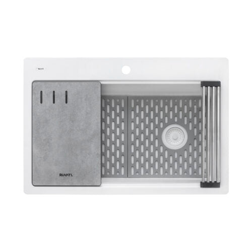 Granite Topmount Workstation 33x22 Single Basin Sink Matte White