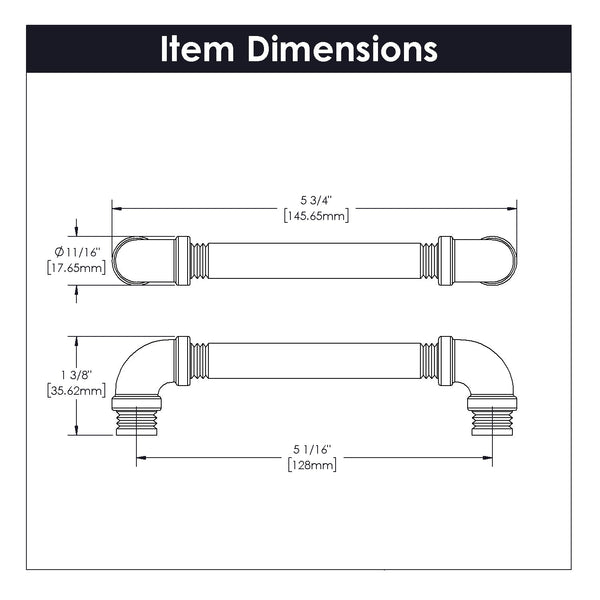 Pipeline Pull 5-1/16 Inch (128mm) Center to Center Black Nickel Vibed
