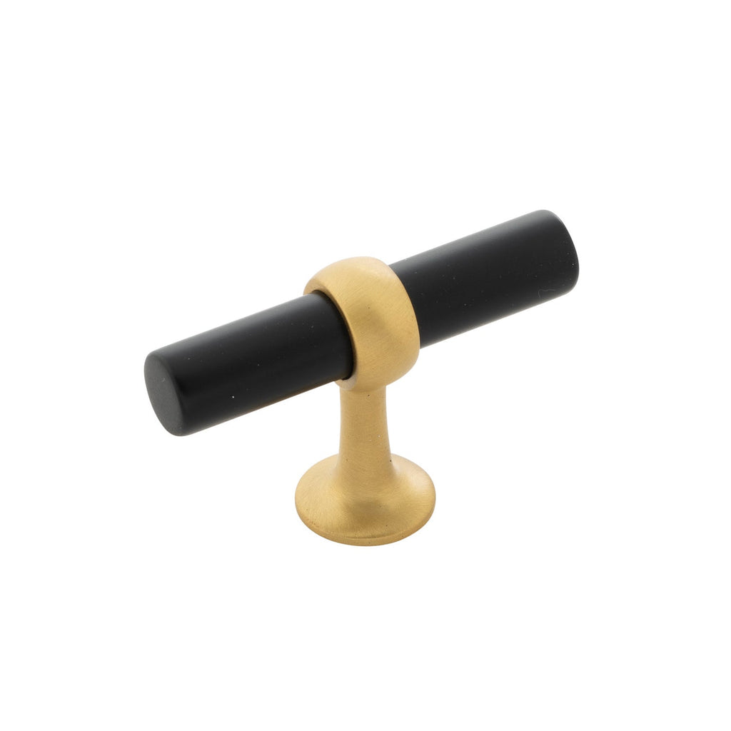 Ostia T-Knob 2-1/2 Inch X 13/16 Inch Matte Black and Brushed Golden Brass Finish