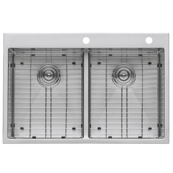 Topmount 33x22 Low Divide 50/50 Double Basin Sink