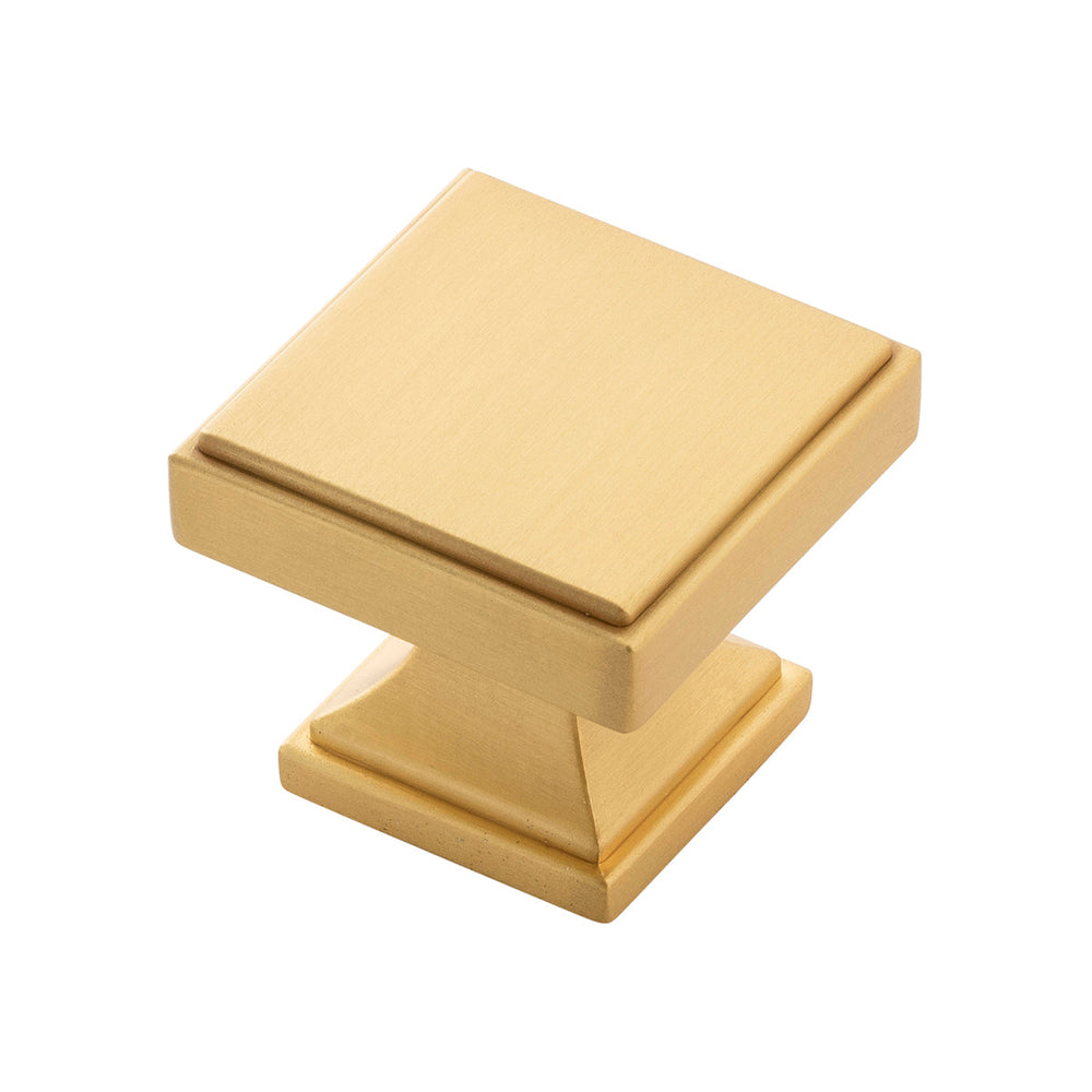 Brownstone Knob 1-3/8 Inch Square Brushed Golden Brass