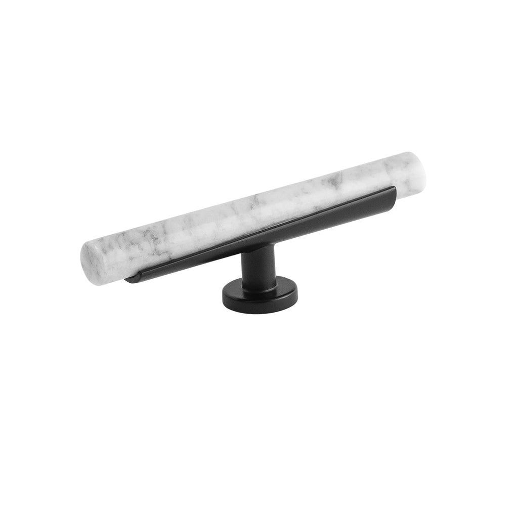 Firenze T-Knob 5 Inch x 1 Inch White Marble with Matte Black Finish