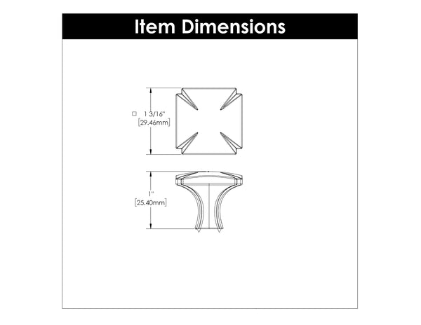 Bridges Knob 1-3/16 Inch Square Matte Black