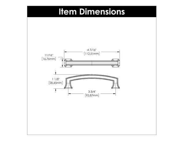 Bridges Pull 3-3/4 Inch (96mm) Center to Center Satin Nickel