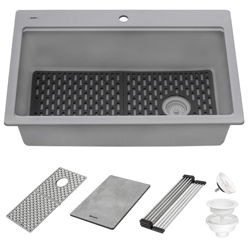 Granite Topmount Workstation 33x22 Single Basin Sink Urban Gray