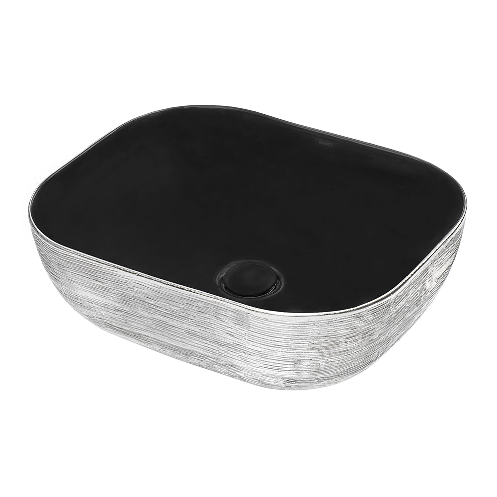 20 x 16 '' Bathroom Vessel Sink Silver Decorative Art Above Vanity Counter Black Ceramic