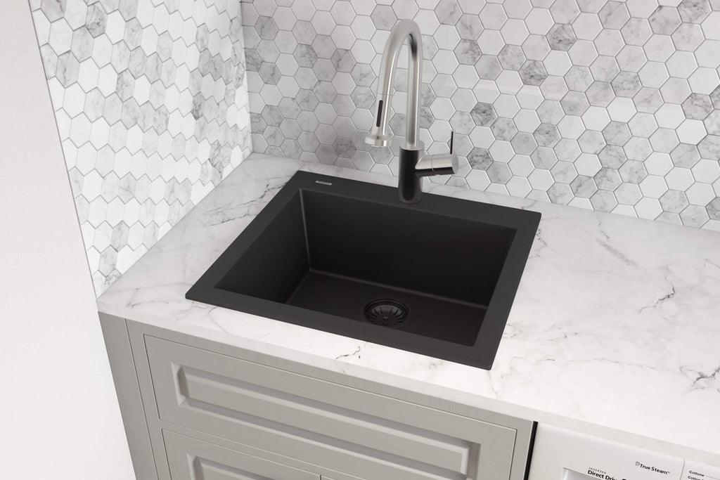 Granite Topmount 22x20 Single Basin Sink Midnight Black