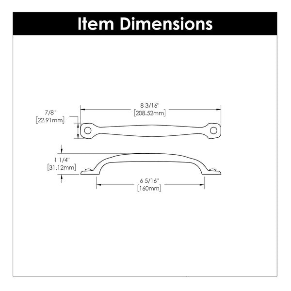 Refined Rustic Pull 6-5/16 Inch (160mm) Center to Center Black Iron