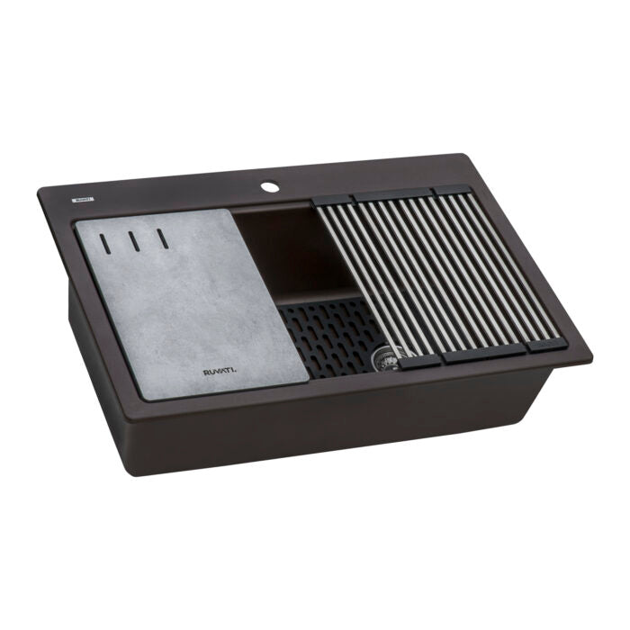 Granite Topmount Workstation 33x22 Single Basin Sink Espresso Brown