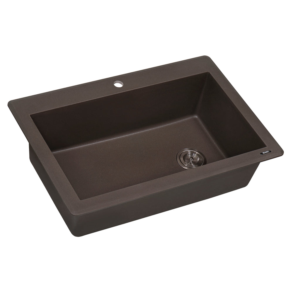 Granite Topmount 33 x 22 Offset Drain Single Basin Sink Espresso Brown