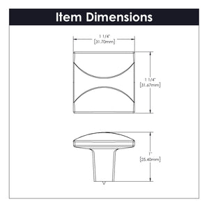 Crest Knob 1-1/4 Inch Square Chrome