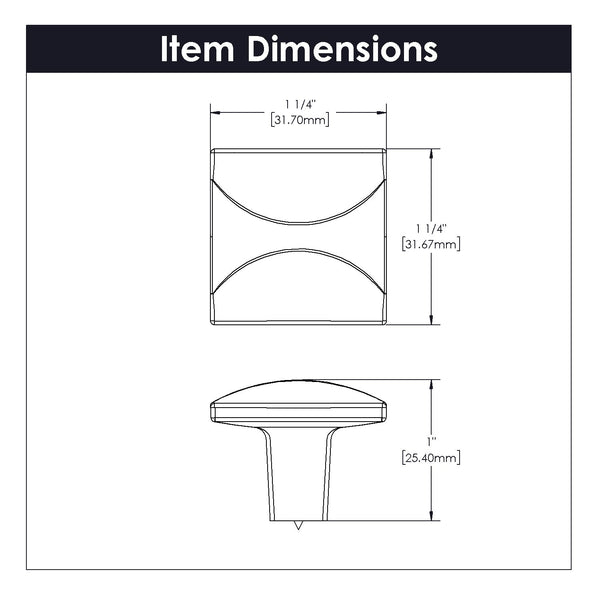 Crest Knob 1-1/4 Inch Square Chrome