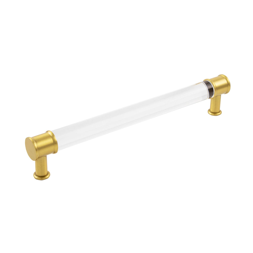 Midway Pull 7-9/16 Inch (192mm) Center to Center Crysacrylic with Brushed Golden Brass