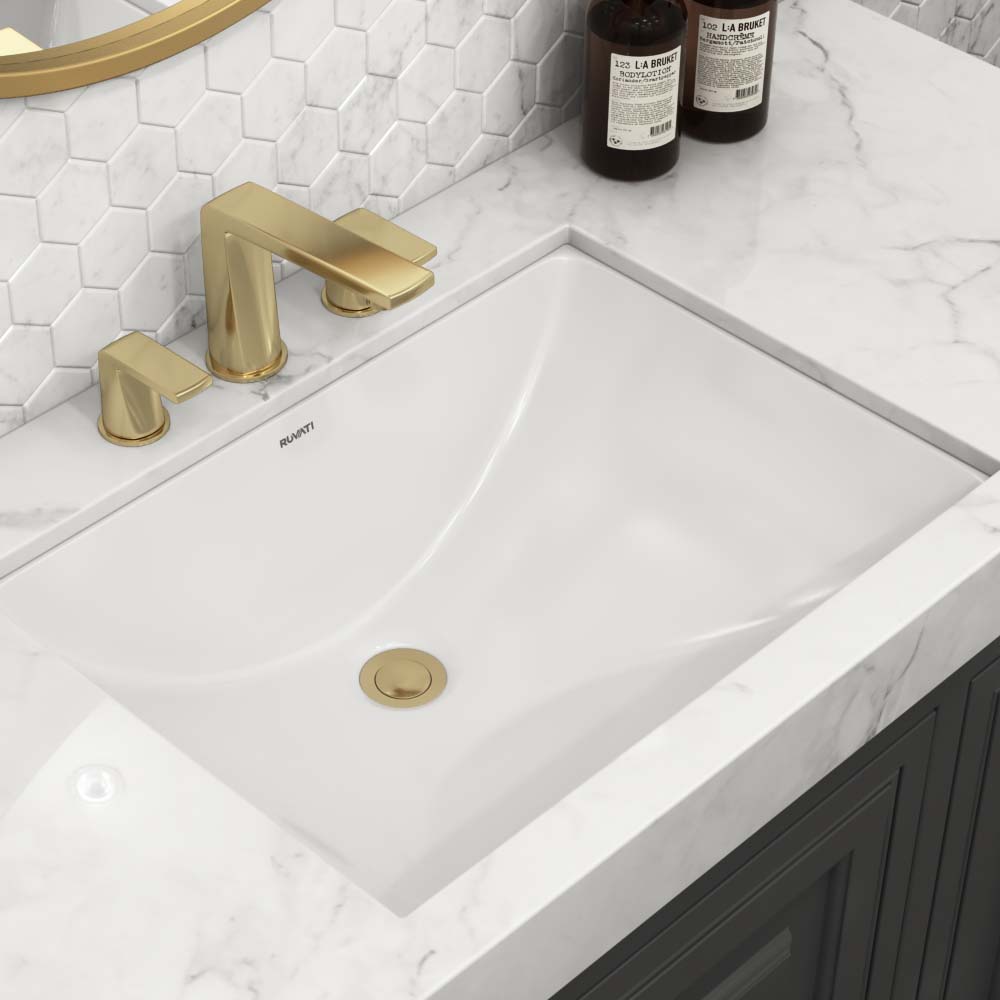 Ruvati Vanity 20 x 15 Undermount White Rectangular Porcelain Ceramic with Overflow