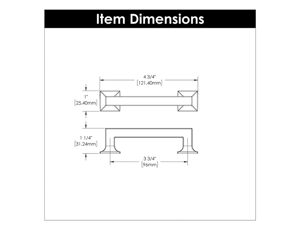 Studio Pull 3-3/4 Inch (96mm) Center to Center Polished Nickel Finish