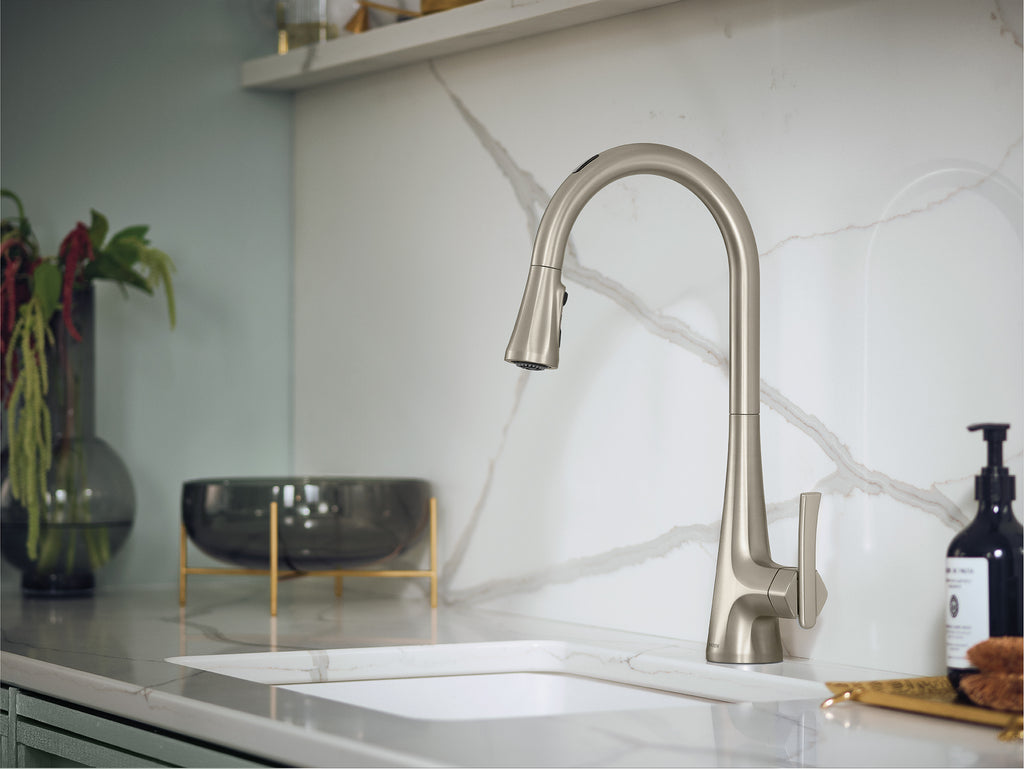 MOEN® Stainless Steel Smart Motion and Voice High Arc Kitchen Faucet