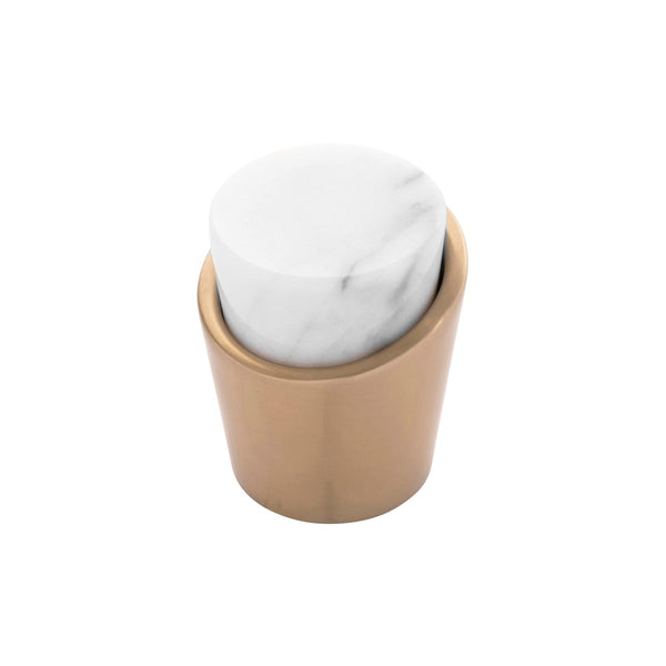 Firenze Knob 1-1/4 Inch Diameter White Marble with Champagne Bronze
