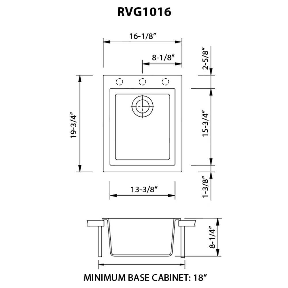 Granite Topmount 16x20 Single Basin Sink Artic White