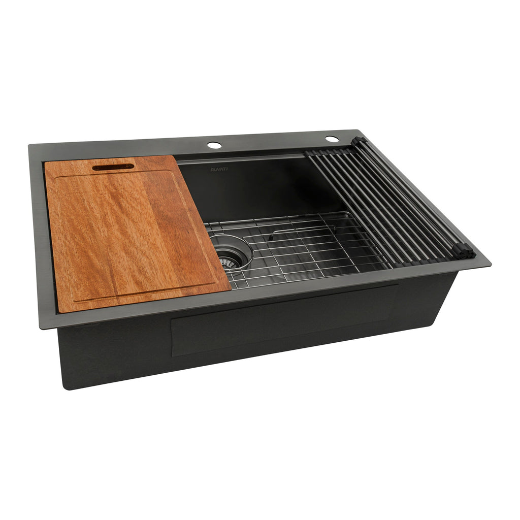 Topmount Workstation 33x22 Single Basin Sink Black