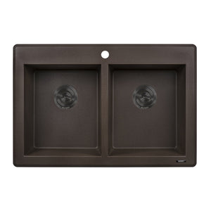 Granite Sink Topmount 33x22 50/50 Double Bowl Espresso Brown
