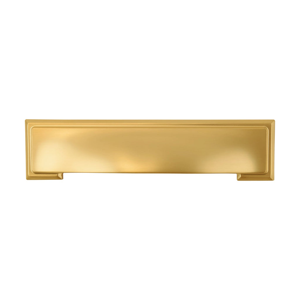 Dover Cup Pull 3 Inch, 3-3/4 Inch (96mm) & 5-1/16 Inch (128mm) Center to Center Brushed Golden Brass Finish