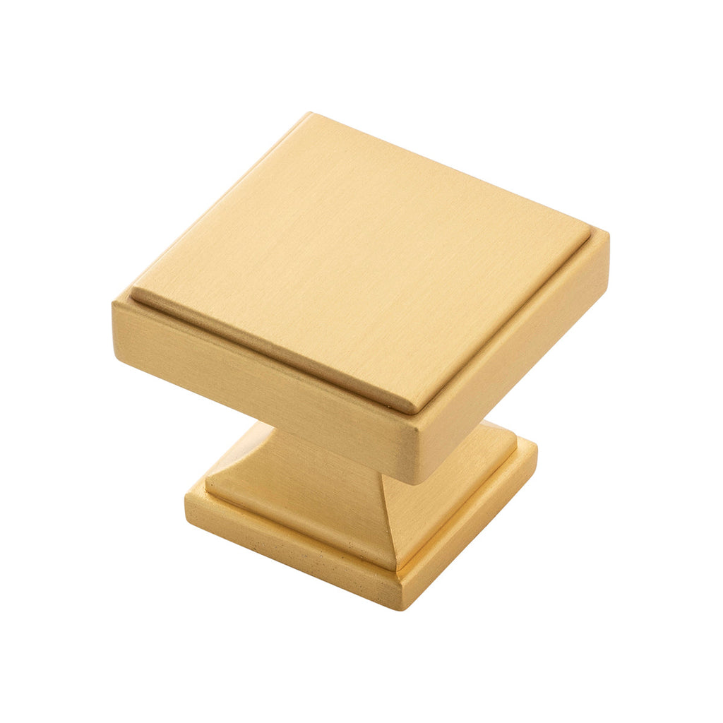 Brownstone Knob 1-3/8 Inch Square Brushed Golden Brass Finish