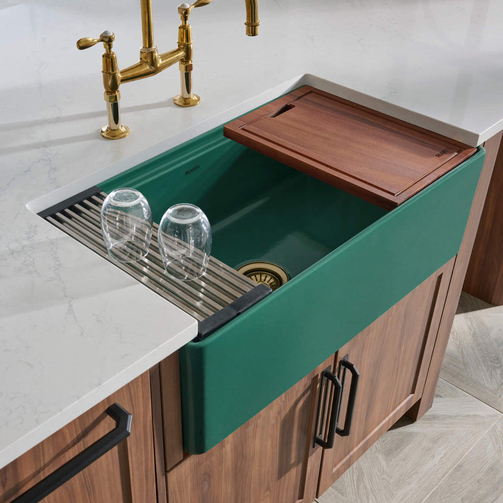 33" Fireclay Workstation Farmhouse Kitchen Sink Emerald Green