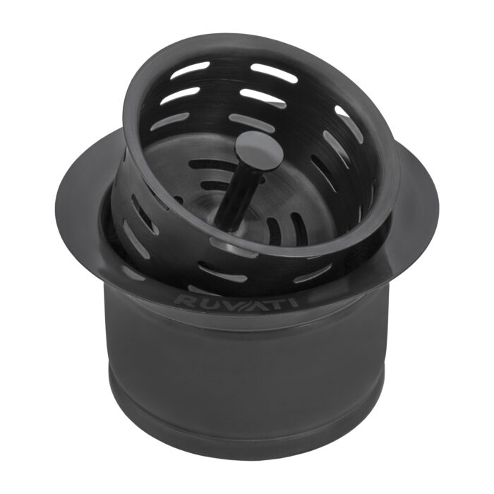 Extended Garbage Disposal Flange with Deep Basket Strainer Gunmetal Black Stainless Steel