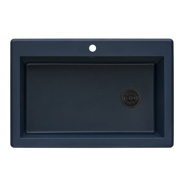 Granite Topmount 33 x 22 Offset Drain Single Basin Sink Catalina Blue