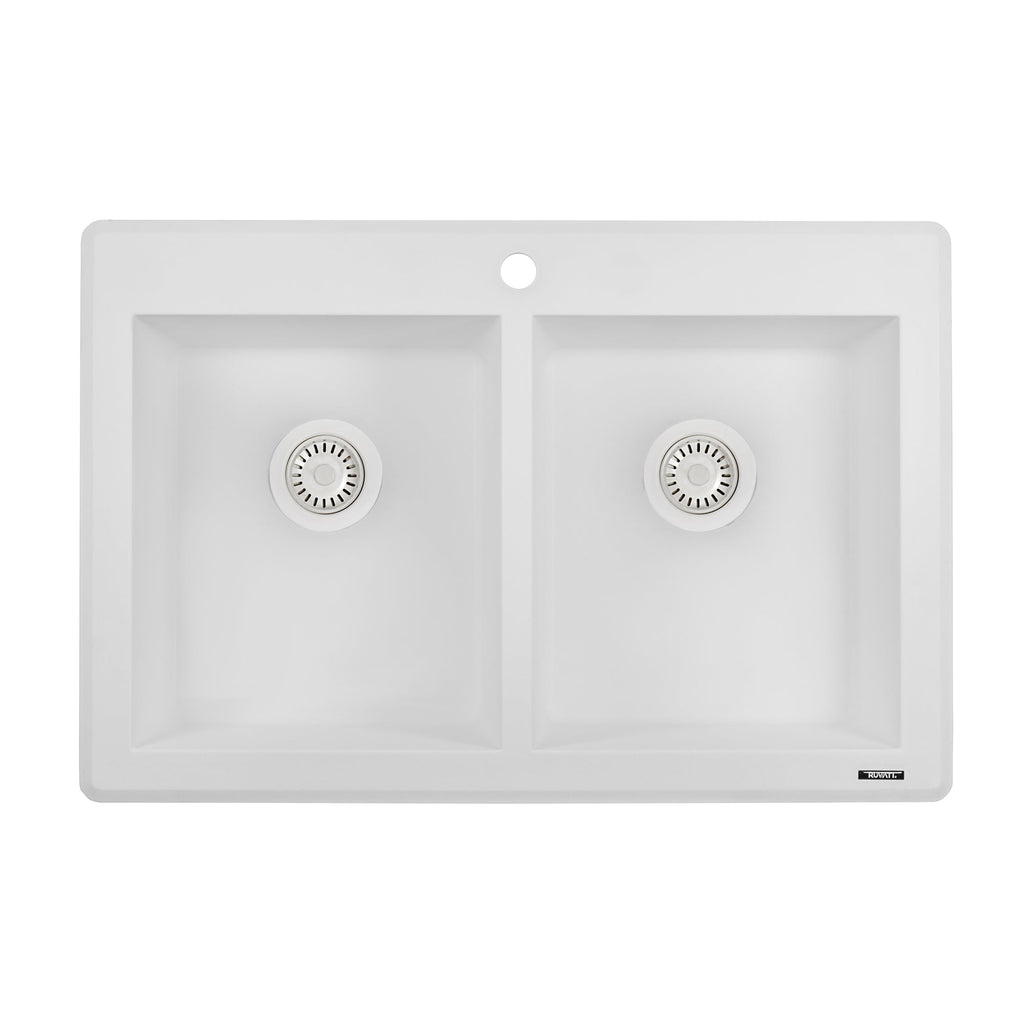 Granite Sink Topmount 33x22 50/50 Double Bowl Artic White