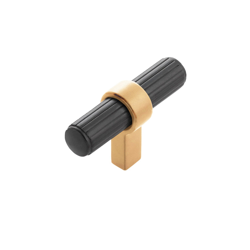 Sinclaire T-Knob 2-3/8 Inch x 3/4 Inch Matte Black & Brushed Golden Brass Finish