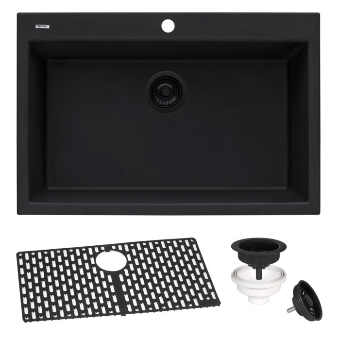 Granite Topmount 30x20 Single Basin Sink Midnight Black