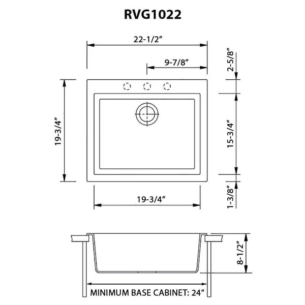 Granite Topmount 22x20 Single Basin Sink Midnight Black