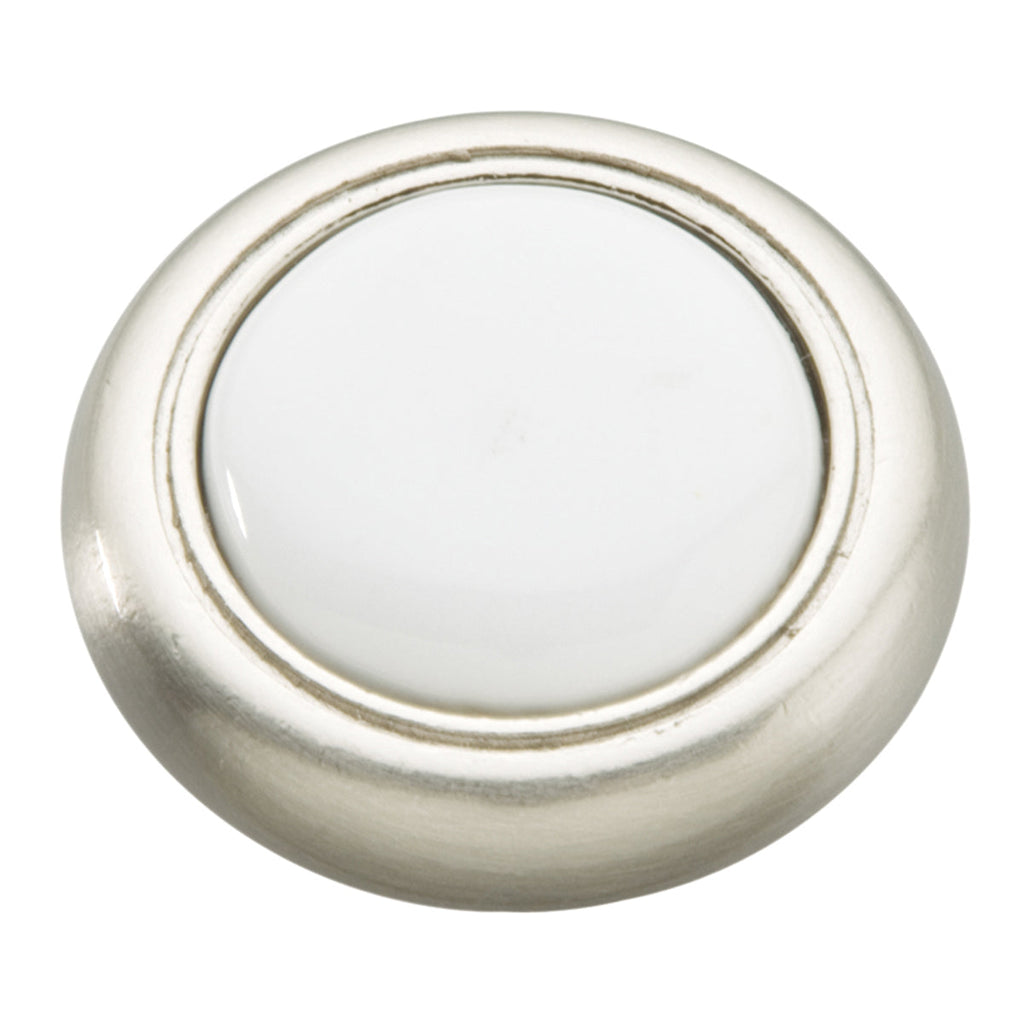 Tranquility Knob 1-1/4 Inch Diameter Satin Nickel with White Finish