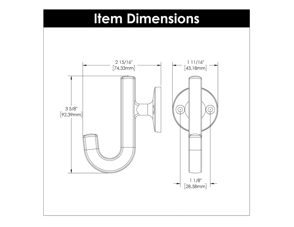 Woodward Hook 1-1/8 Inch Center to Center Matte Black Finish