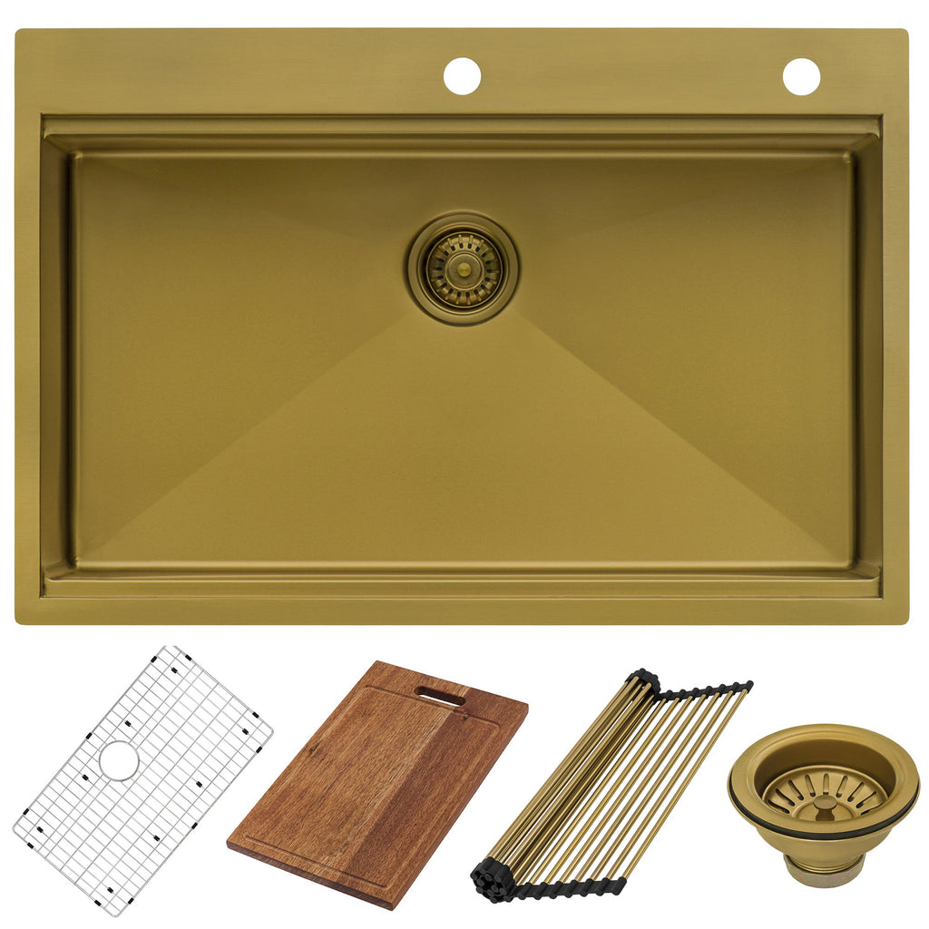 Topmount Workstation 33x22 Single Basin Sink Gold