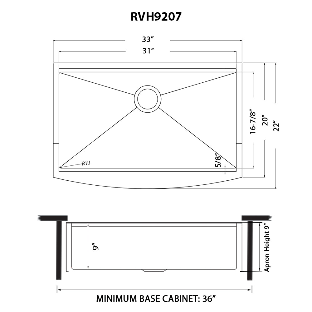 Square Crnrs Apron Front UM WS 33 x 22 SB Gold