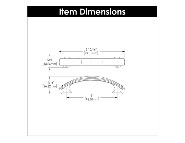 American Diner Pull 3 Inch Center to Center Matte Black